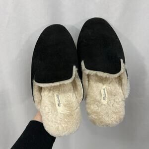 Madewell The Ezra Slipper Black Suede Leather Upper Genuine Shearling Lining 7